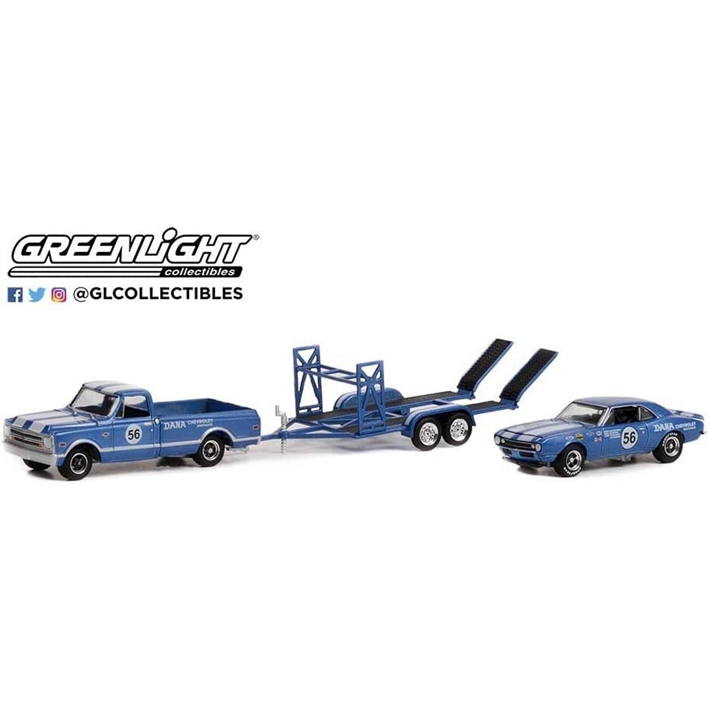 Chevrolet C10 and Camaro with Car Trailer (Racing Hitch and Tow Series 4 1968 1967) in Blue