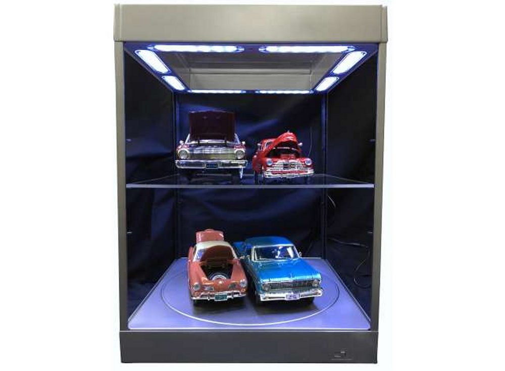 Large Display Case with LED Lights and Turntable in Silver