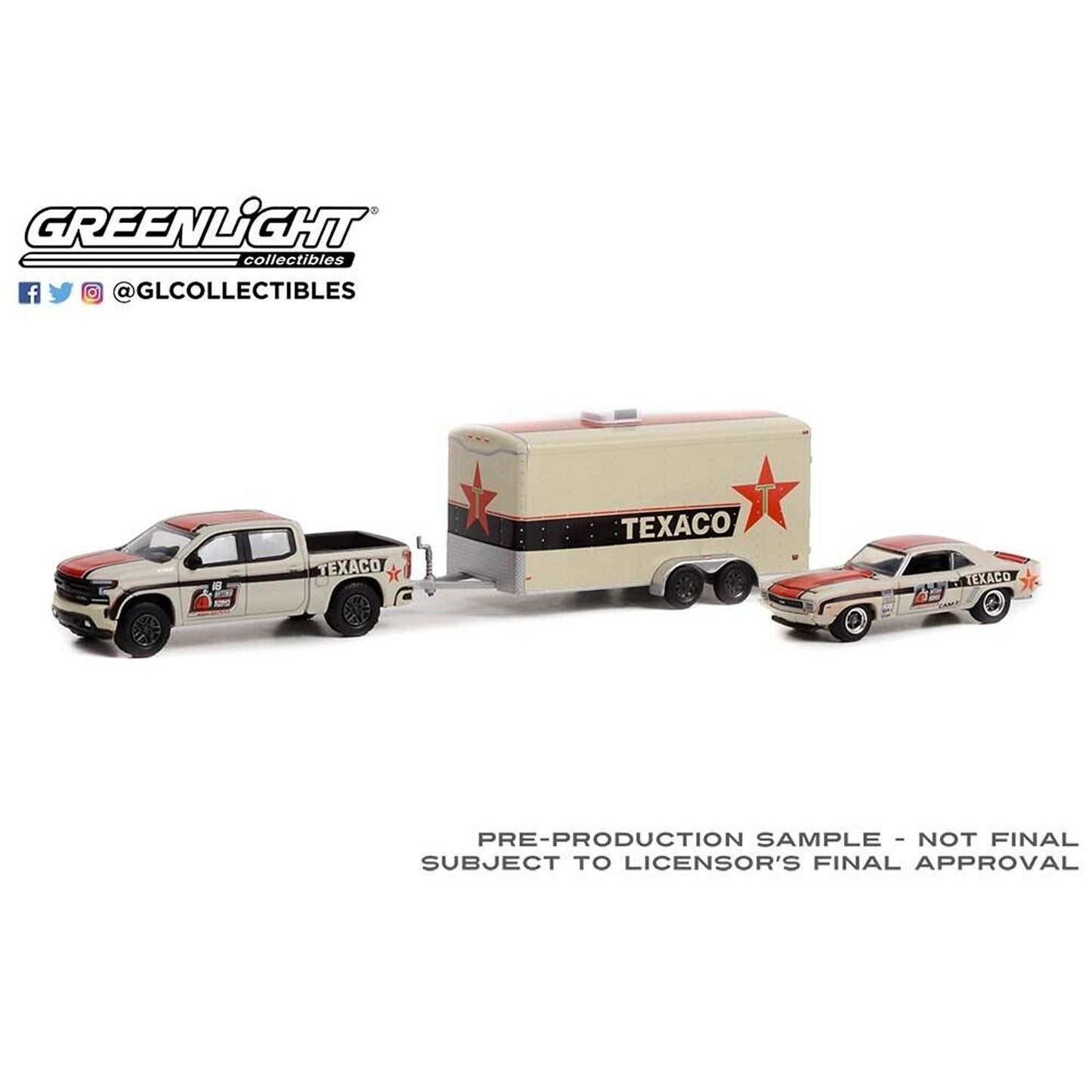 Chevrolet Silverado and Camaro with Car Trailer (Racing Hitch and Tow Series 4) in Beige