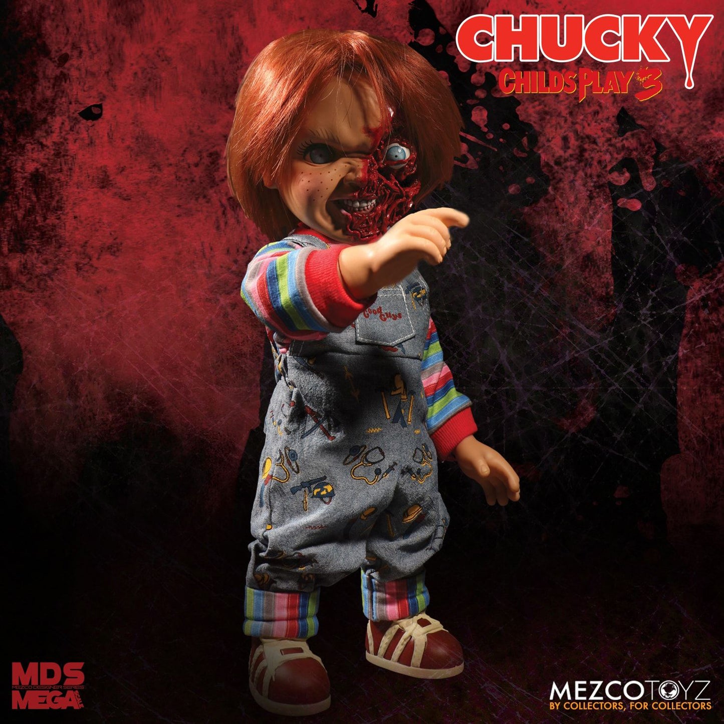 Pizza Face Chucky Mezco Designer Series (Mega Scale) with sound Poseable Figure From Child's Play 3
