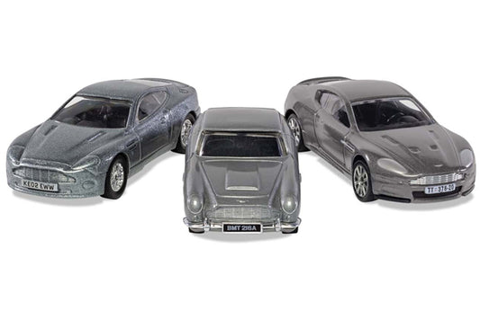 Aston Martin DB5, DBS and V12 Vanquish From James Bond in Silver