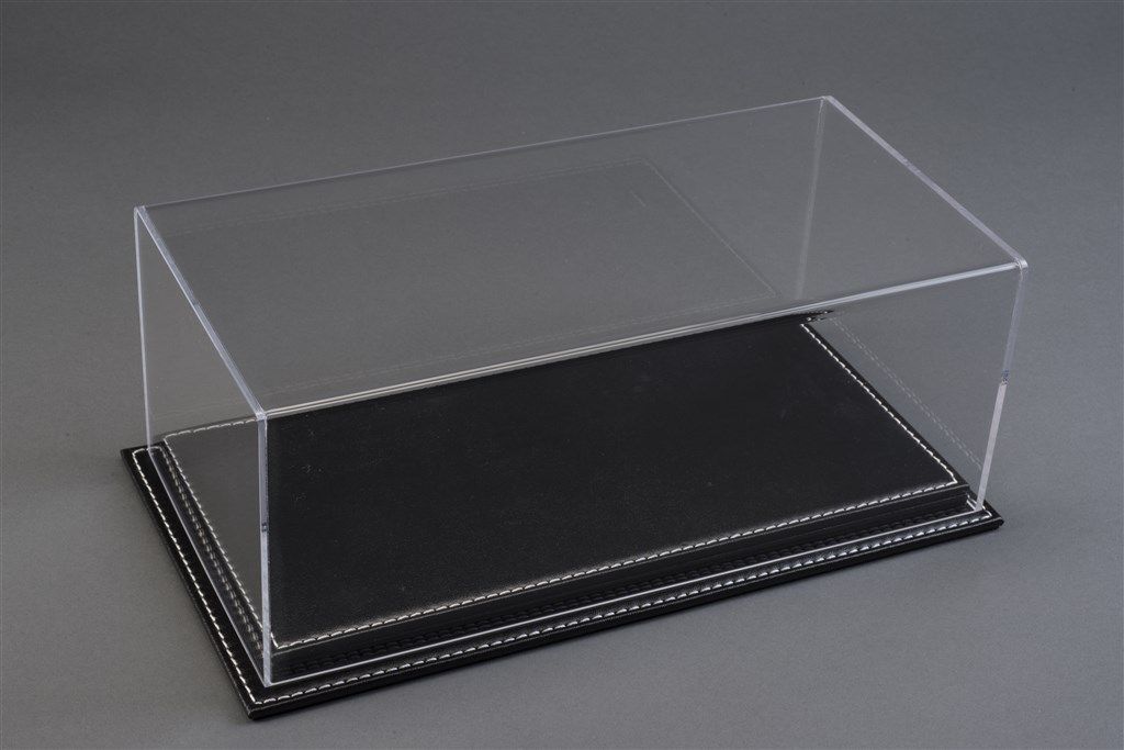 Luxury Black Leather Stitched Base Display Case in Black