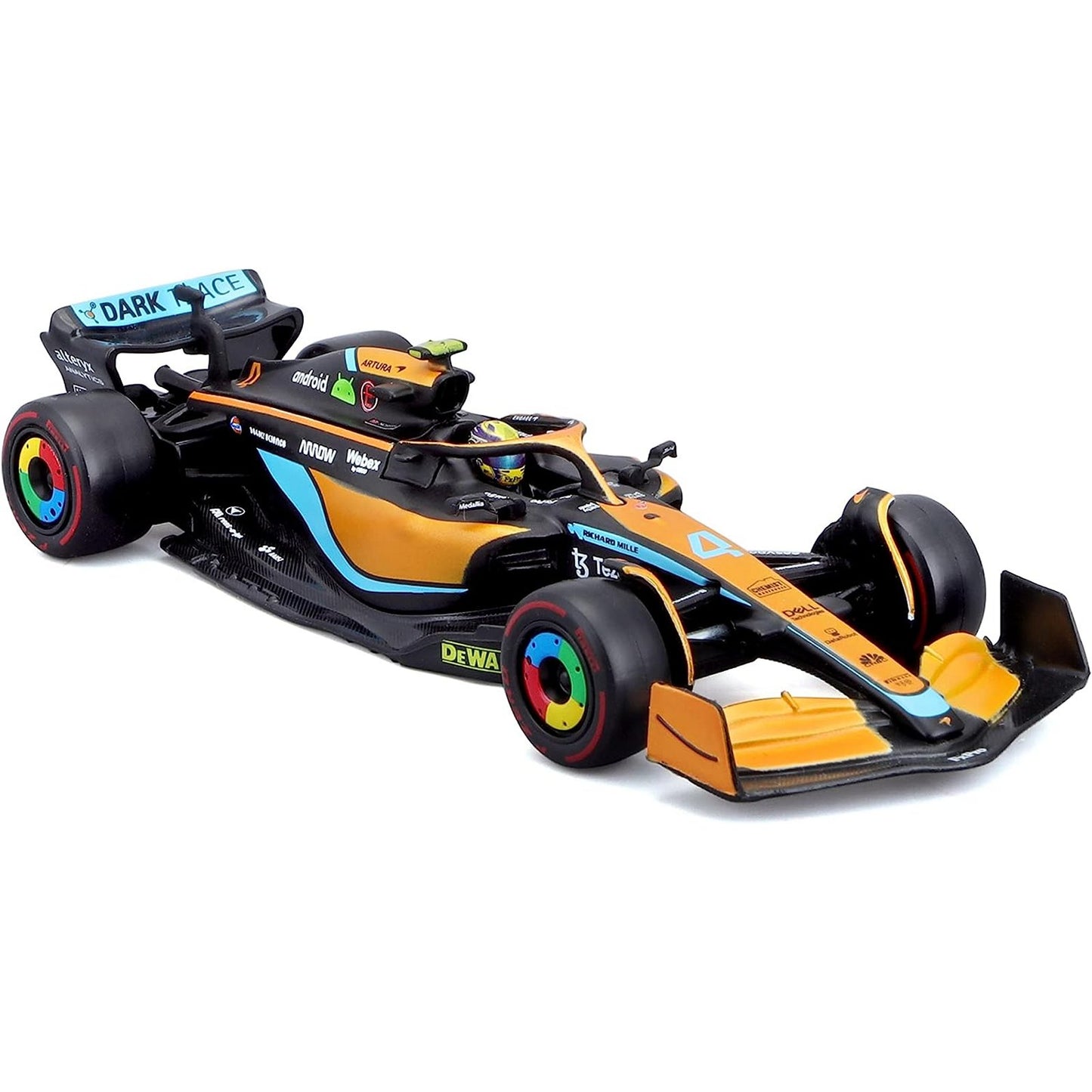 McLaren MCL36 Lando Norris (No.4 With Helmet 2022) in Black/Orange/Blue