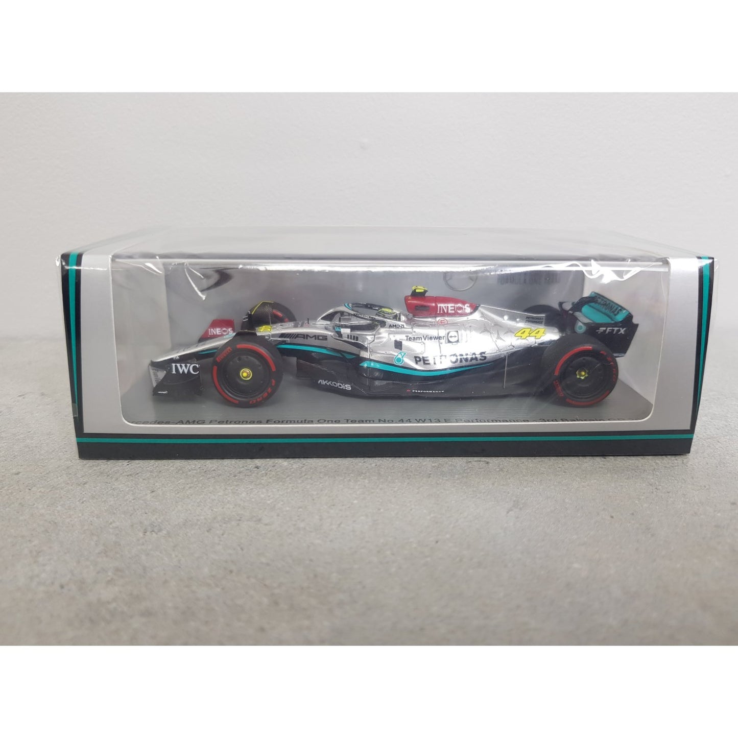 Mercedes W13 E Performance Lewis Hamilton (3rd Bahrain GP 2022) in Silver/Black/Green