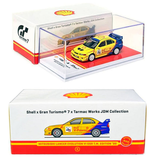 Mitsubishi Lancer Evo VI GSR T.M. Edition (Shell x Gran Turismo 7 JDM Collection 1999) in Yellow/Blue/Red