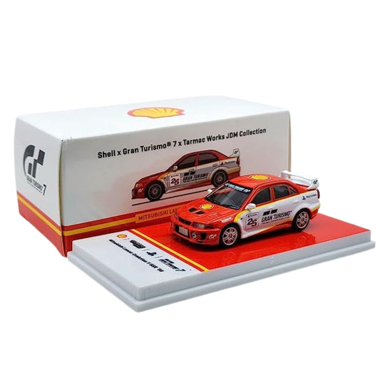 Mitsubishi Lancer Evolution V GSR (Shell x Gran Turismo 7 JDM Collection 1998) in Red/White/Yellow