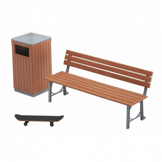 Park Bench And Trash Can With Skateboard [Kit]