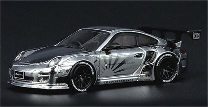 Porsche 997 LBWK (With Auto Salon Diorama and 3 Figures) in Chrome