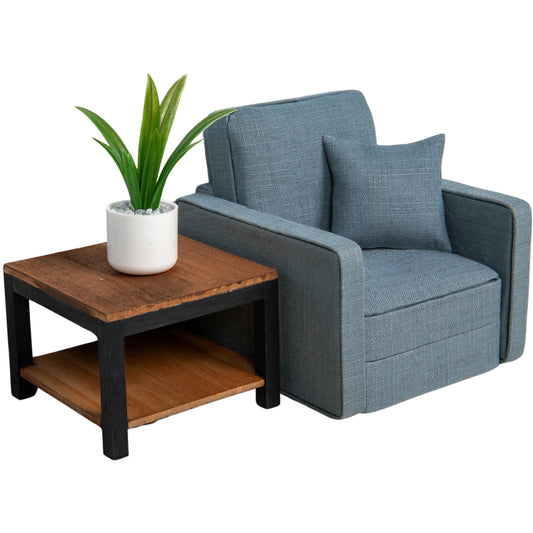 Single Sofa (Diorama Props Series With Table and Plant) in Green