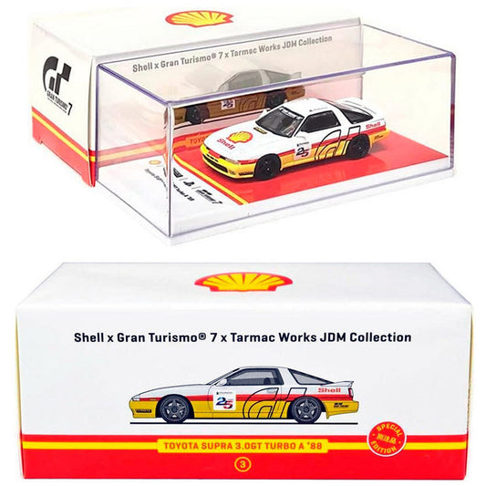 Toyota Supra 3.0 GT Turbo A (Shell x Gran Turismo 7 JDM Collection 1988) in White/Yellow/Red