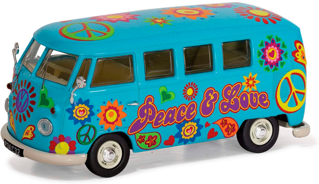 VW Campervan Peace Love and Freedom in Blue