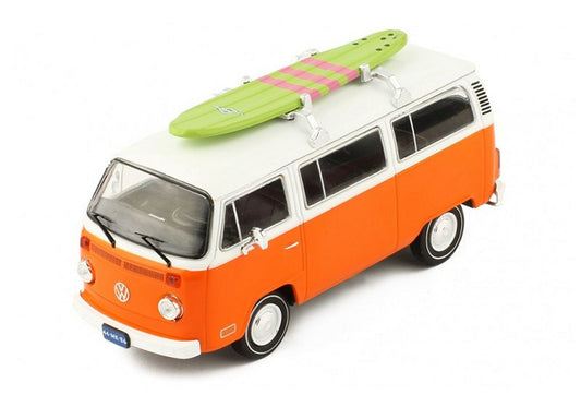 VW T2 Bus (with Surfboard 1975) in Orange and White